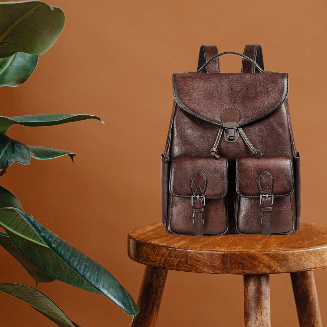 YUHIB Women Vintage Genuine Leather Backpack