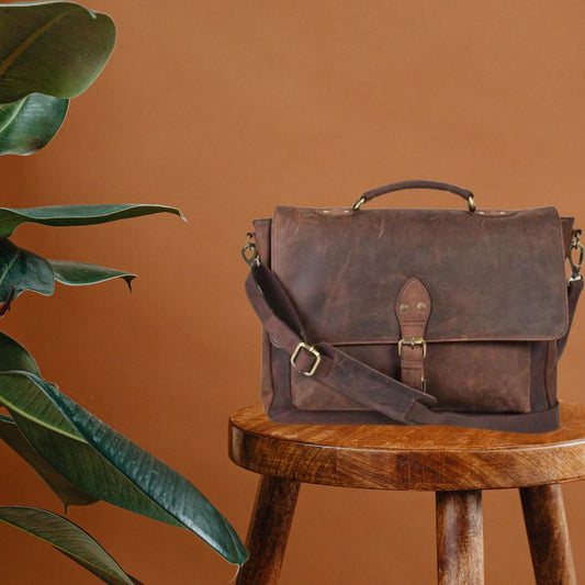Leather Laptop Messenger Bag Office Briefcase Travel Bag For Men