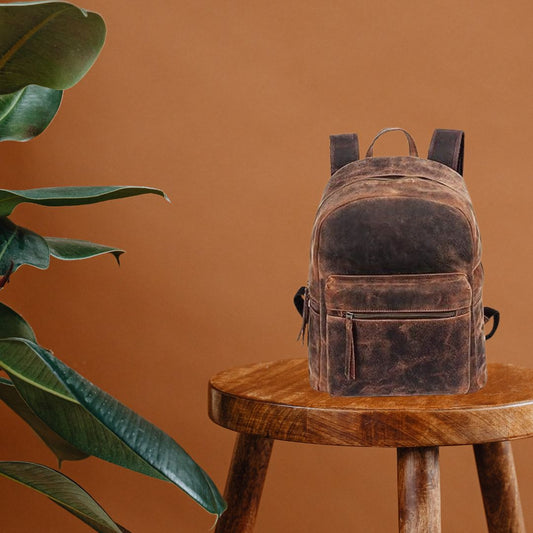 YUHIB Leather backpack rucksack laptop bag, travel college hiking
