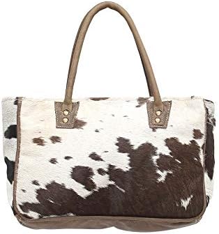 Genuine Leather with Animal Print Tote, Brown