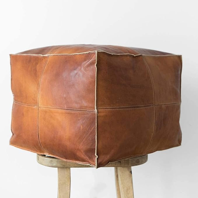 Unstuffed Genuine Leather Pouf Cover | Square Leather Pouf