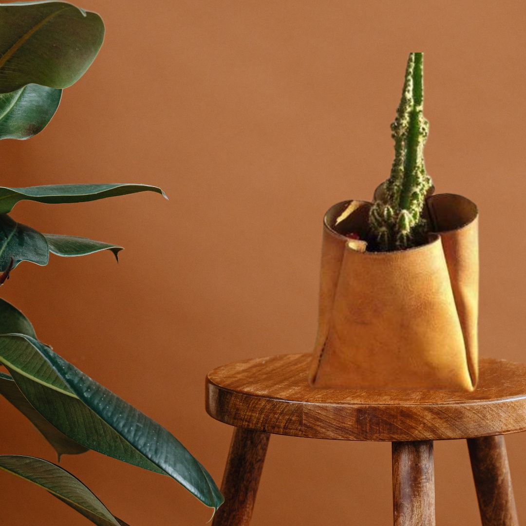 Leather Plant Pot Holder, Indoor Plant Cover, Engraved Planter Decor
