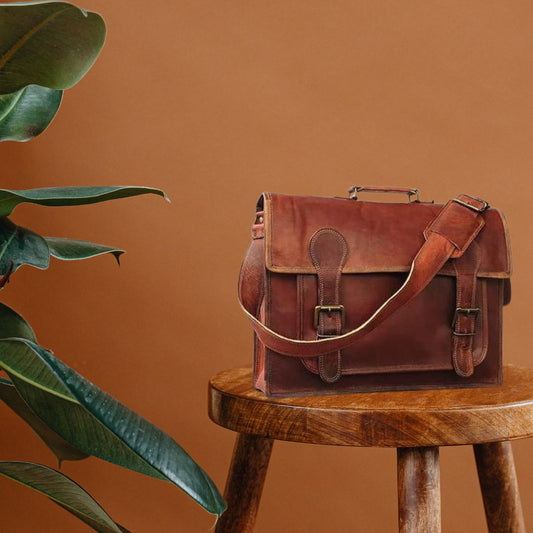 Vintage Handmade Leather Travel Messenger Office Crossbody Bag