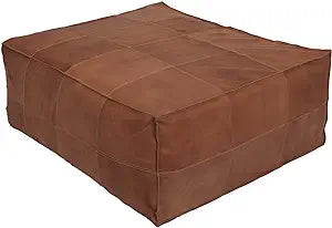 Pure Goat Skin Leather Pouf (Cover Only) | Moroccan Square Pouf