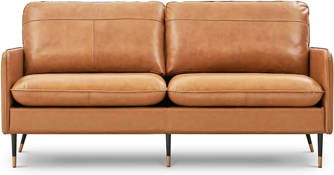 Top-Grain Leather Sofa, 3 Seater Leather Couch, Mid-Century Modern Couch
