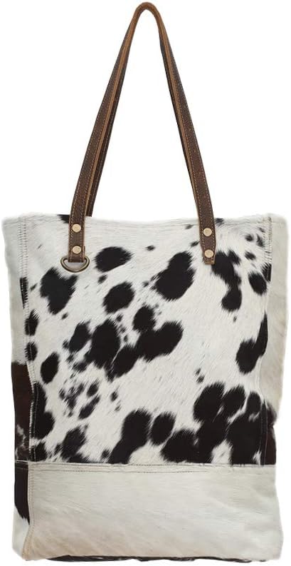 Black and White Impression Genuine Hair On Leather Tote Bag