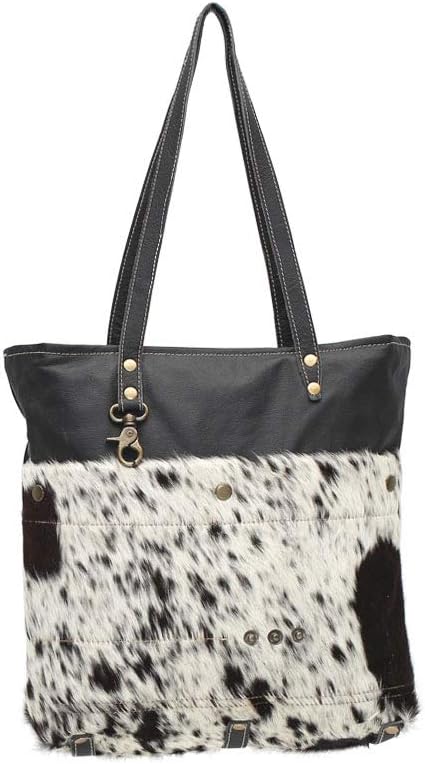 Shades of Black Genuine Hair On Leather Tote Bag