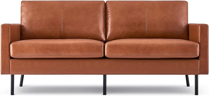 Top-Grain Leather Sofa, 2-Seat Upholstered Loveseat Sofa