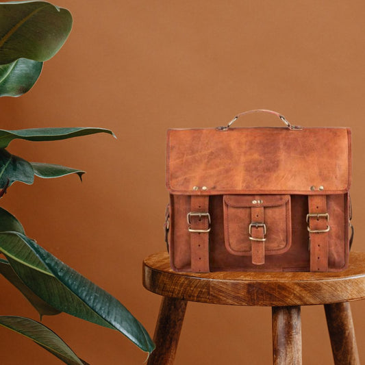Vintage Leather Messenger Bag , Briefcase for Men and Women