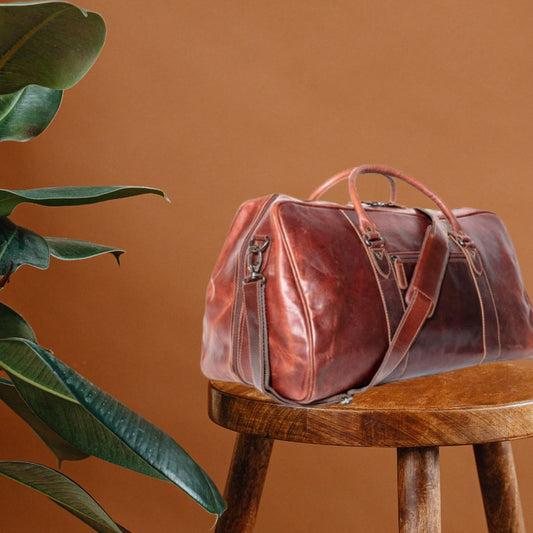 Genuine Leather Light Brown Weekender Bag For Men Women