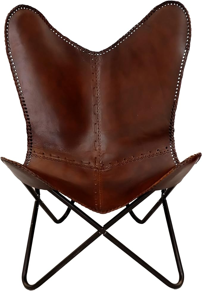 Living Room Chairs-Butterfly Chair Brown Leather Butterfly Chair
