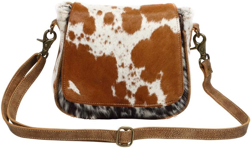 Flap Over Cowhide & Leather Small Crossbody Bag