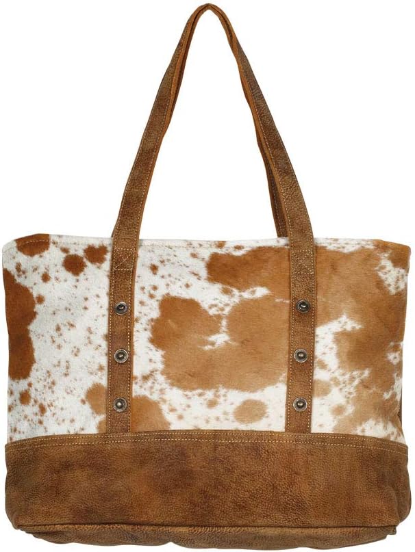 Brown and White Genuine Hair On and Leather Tote Bag