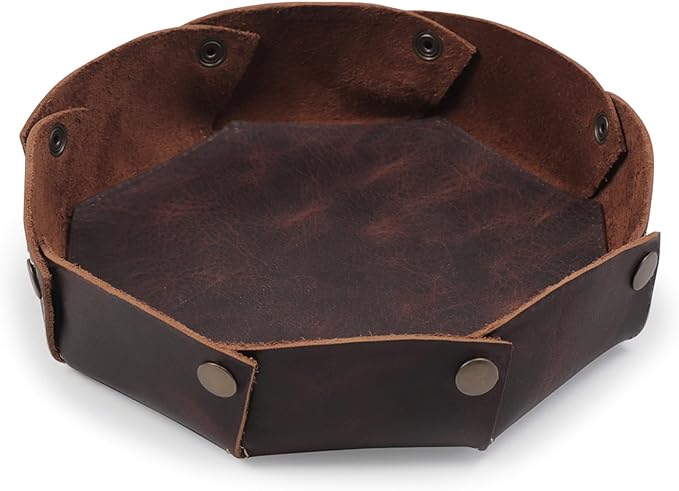 Genuine Leather Round Tray Organizer - Practical Storage Box for Wallets