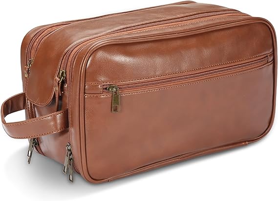 Leather Travel Toiletry Bag for Men, large Cosmetic Travel Bag