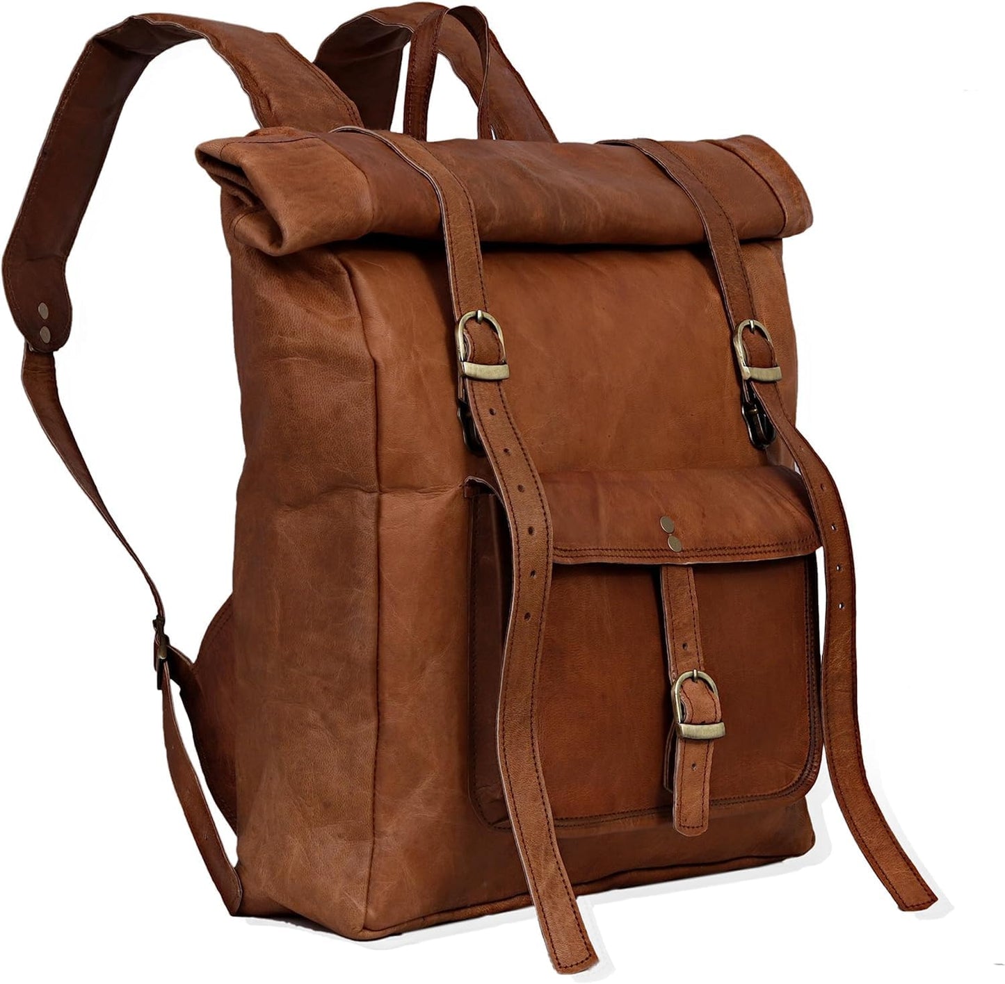YUHIB 23" Brown Leather Backpack Vintage Rucksack