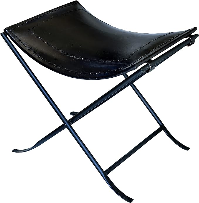 Black Leather Stool Side Stich Classical Side Stich Stool Bench