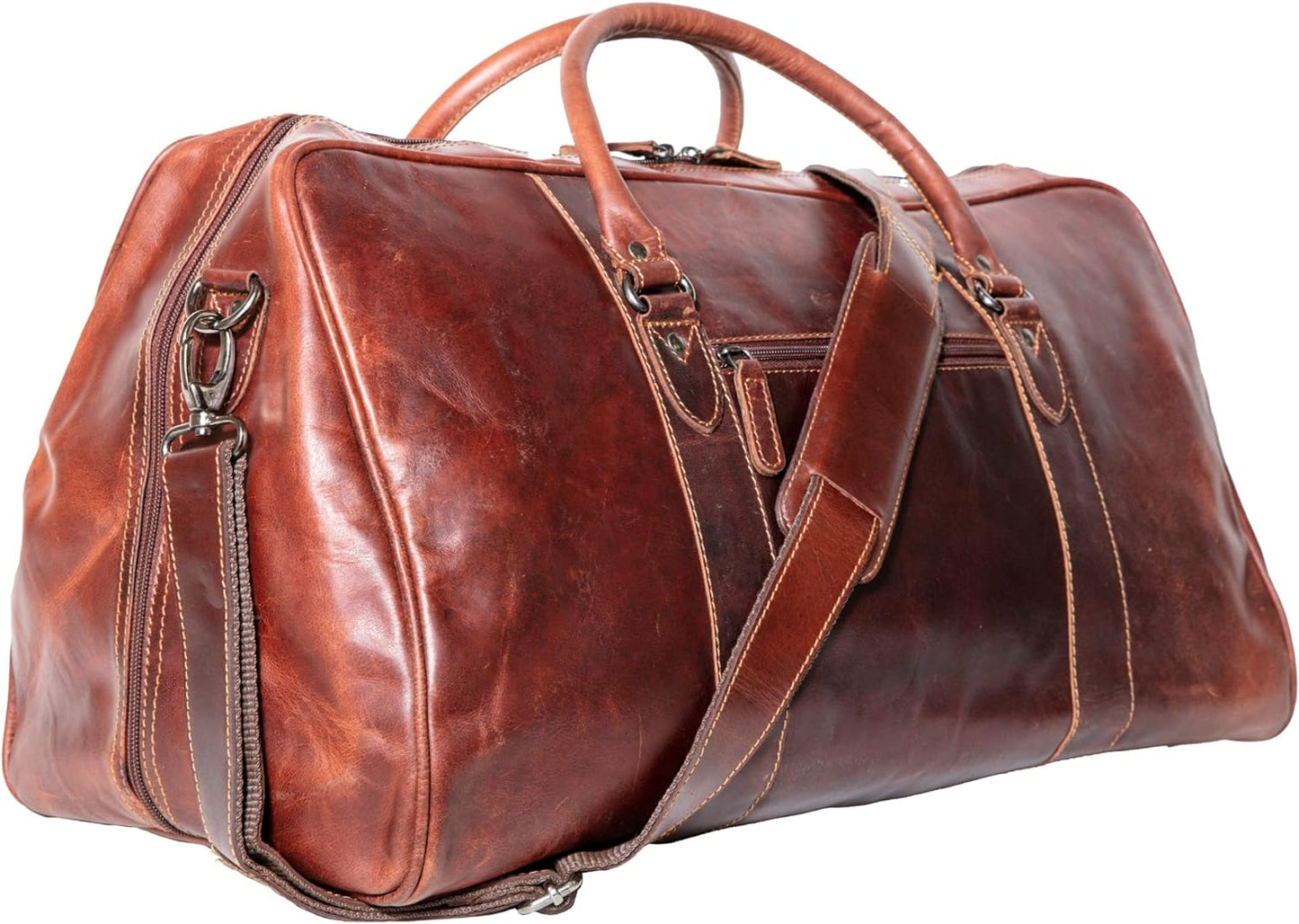 Genuine Leather Light Brown Weekender Bag For Men Women