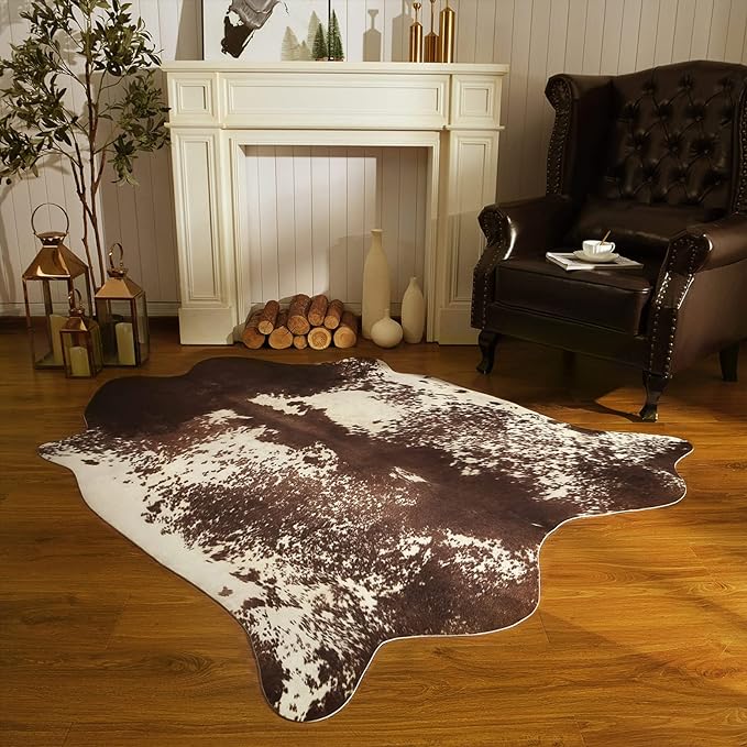 Luxury Cowhide Rug Faux Cow Rug for Living Room 4.6x5.2ft