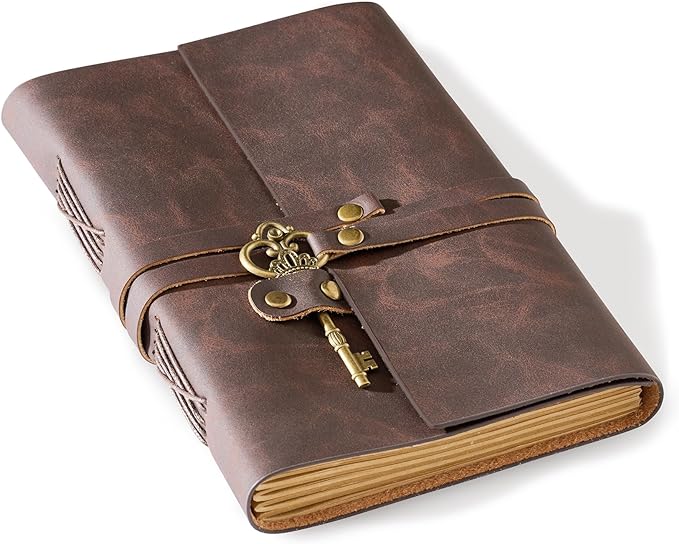 Genuine Leather Notebook Journal with Key for Men Women