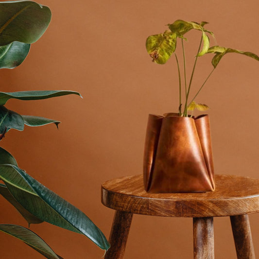 Leather Plant Pot Cover