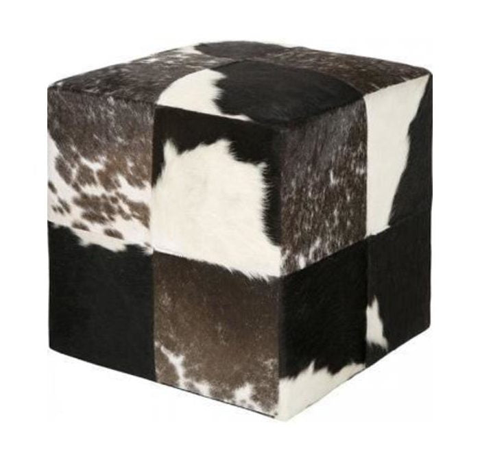 genuine black and white  Leather Cube Pouf Ottoman