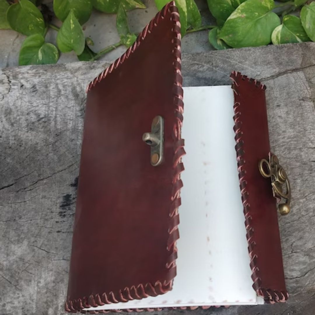 Brown Leather Journal With Lock, Handmade Notebook