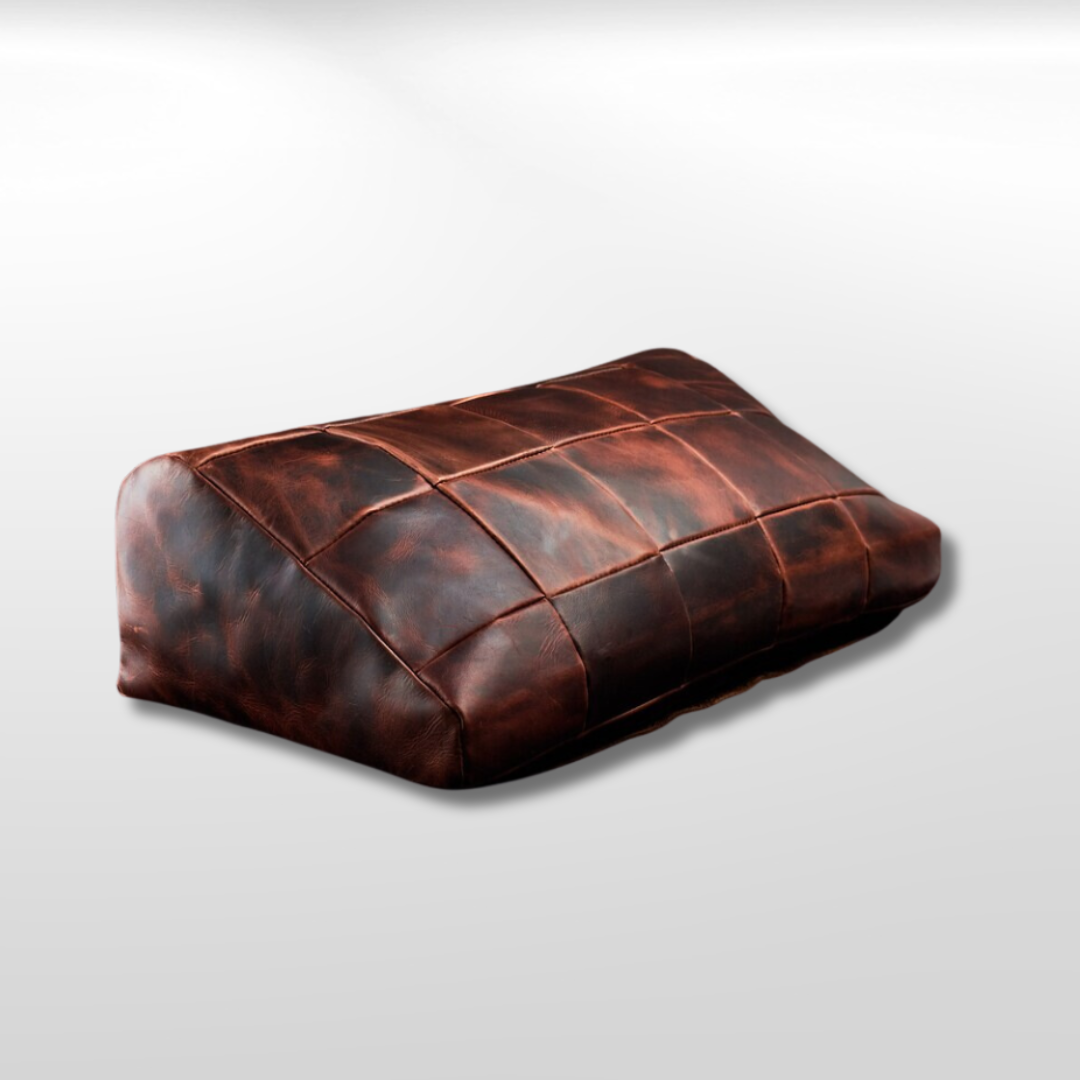 Distressed Cognac Leather Footrest Cover, Ergonomic, Foot Rest Desk
