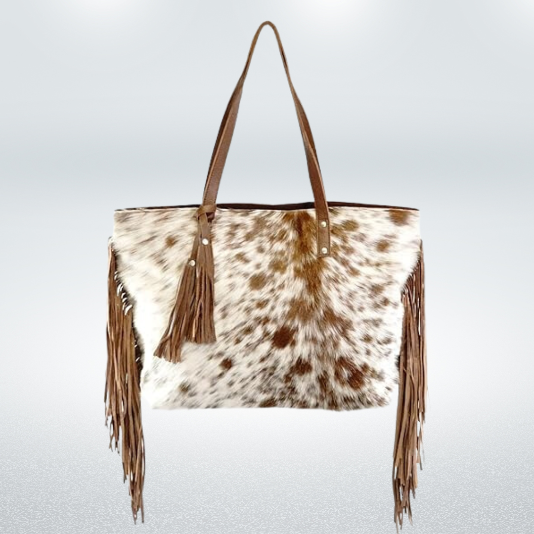 women's cowhide leather large shoulder tote bag with fringes