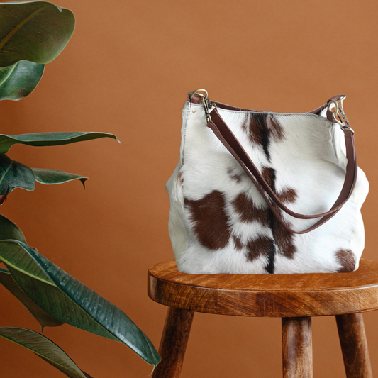 White Hair On cowhide leather Tote bag