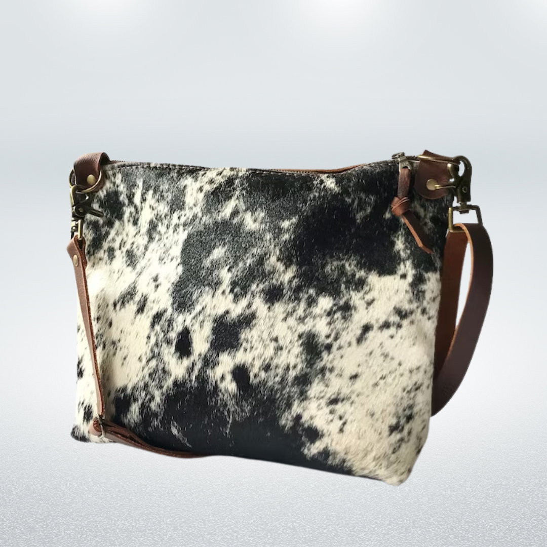 Cowhide Leather Zippered Cross Body Tote Bag Made