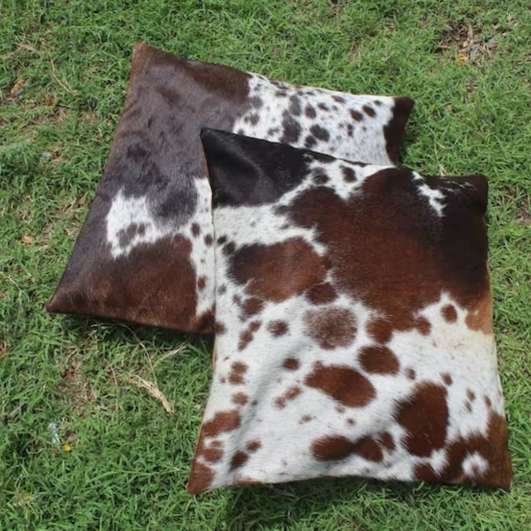 Set of 2 Tricolor Cowhide Pillow Covers Tricolor Cow Skin Cushion Covers