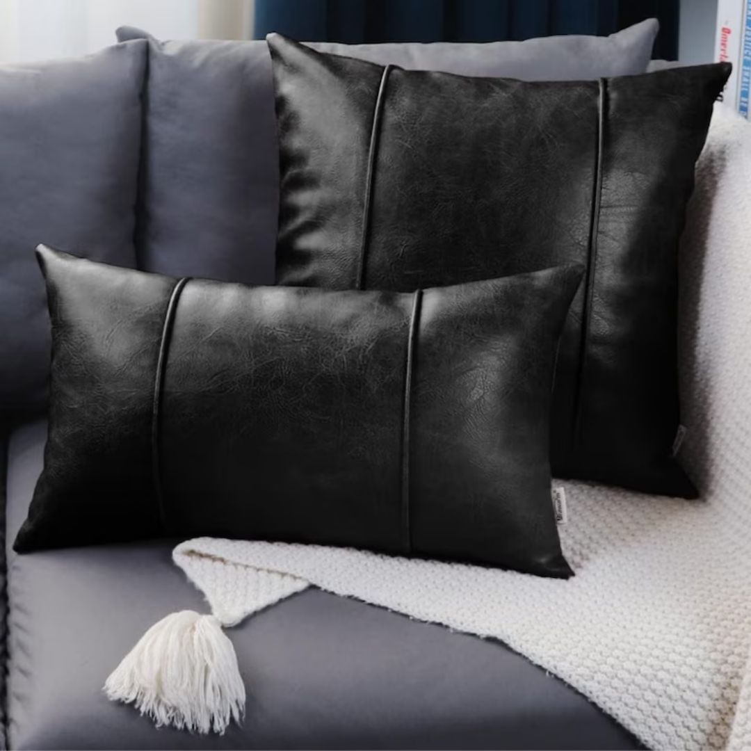 Leather Lumbar Throw Pillow Cover Decorative Bedroom Living Room