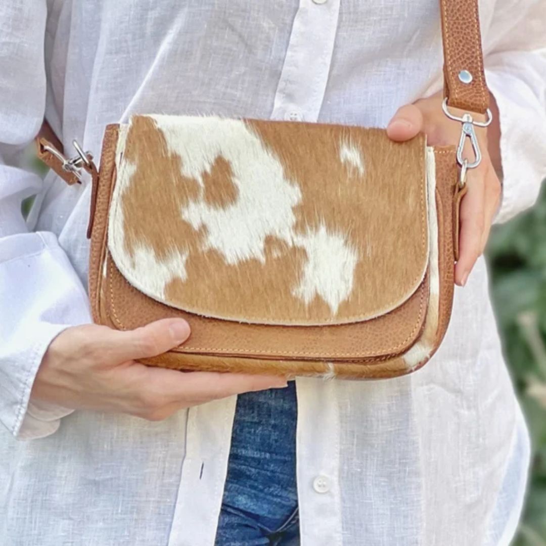 Unique cowprint crossbody bag, women small purse
