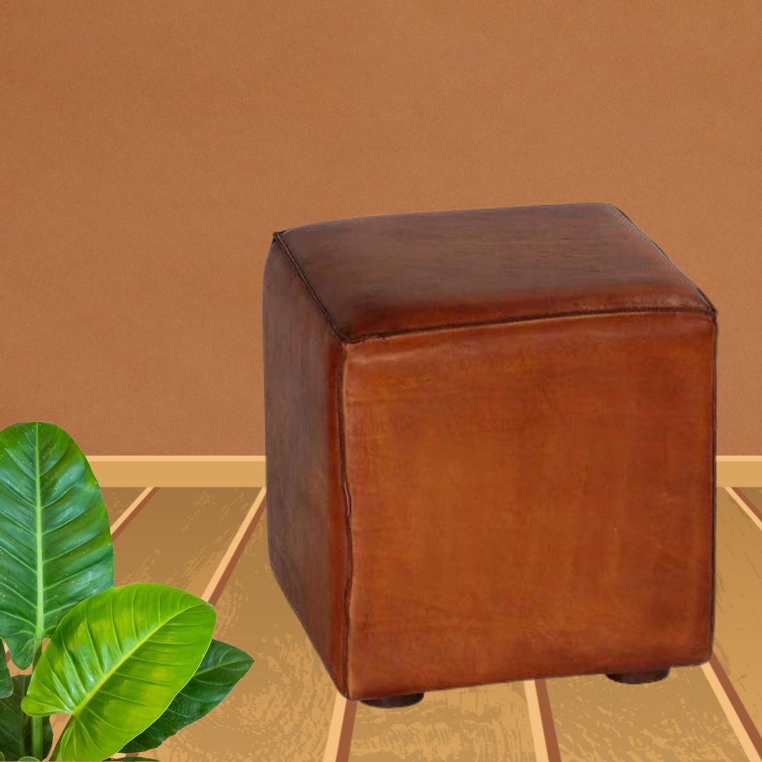 genuine brown Leather Cube stool