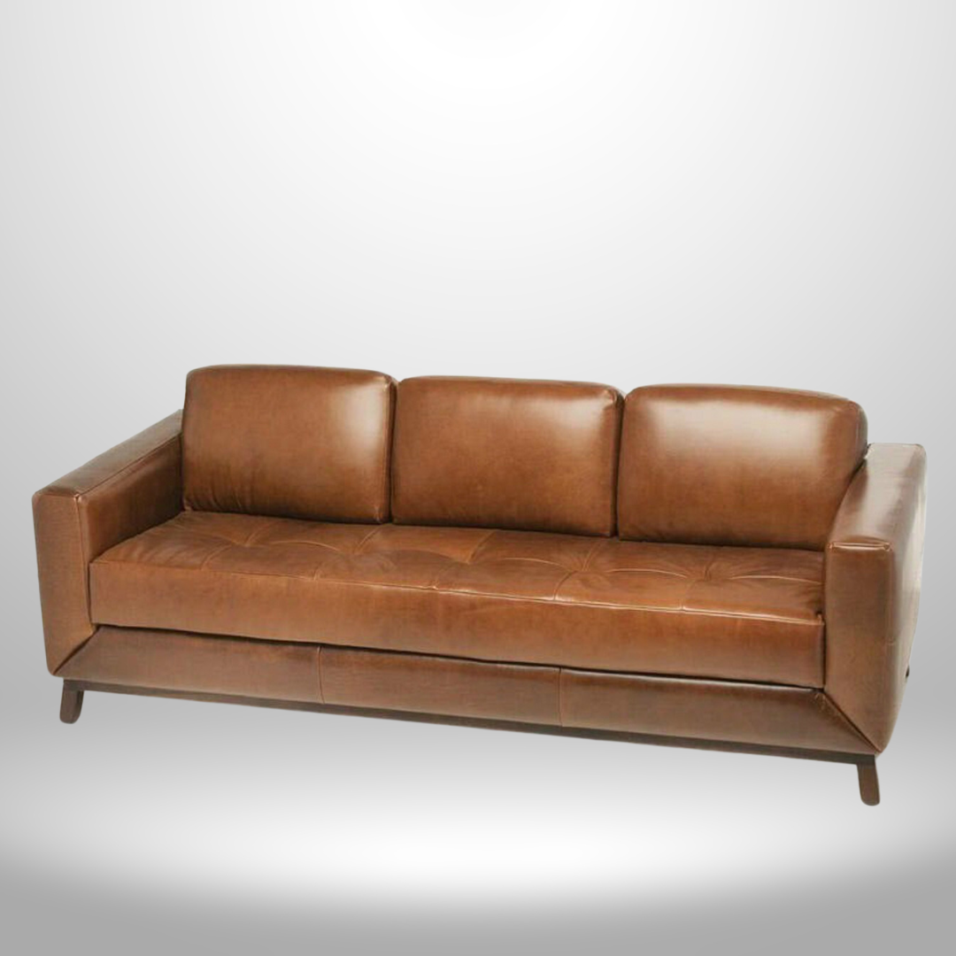 Leather Couches for Living Room, buffalo Leather 3 Seater Sofa (Brown)