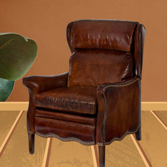 Genuine Leather Mid-Century Modern Push Back Reclining Armchair
