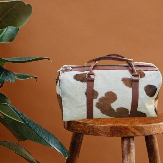 Cowhide Duffle Bag, Brown & White Duffle Bag