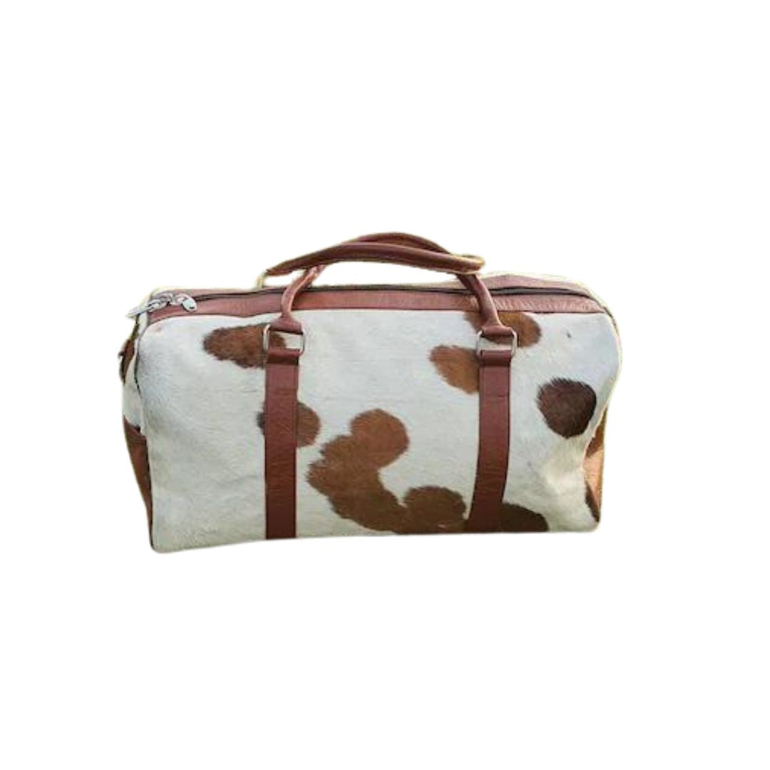 Cowhide Duffle Bag, Brown & White Duffle Bag