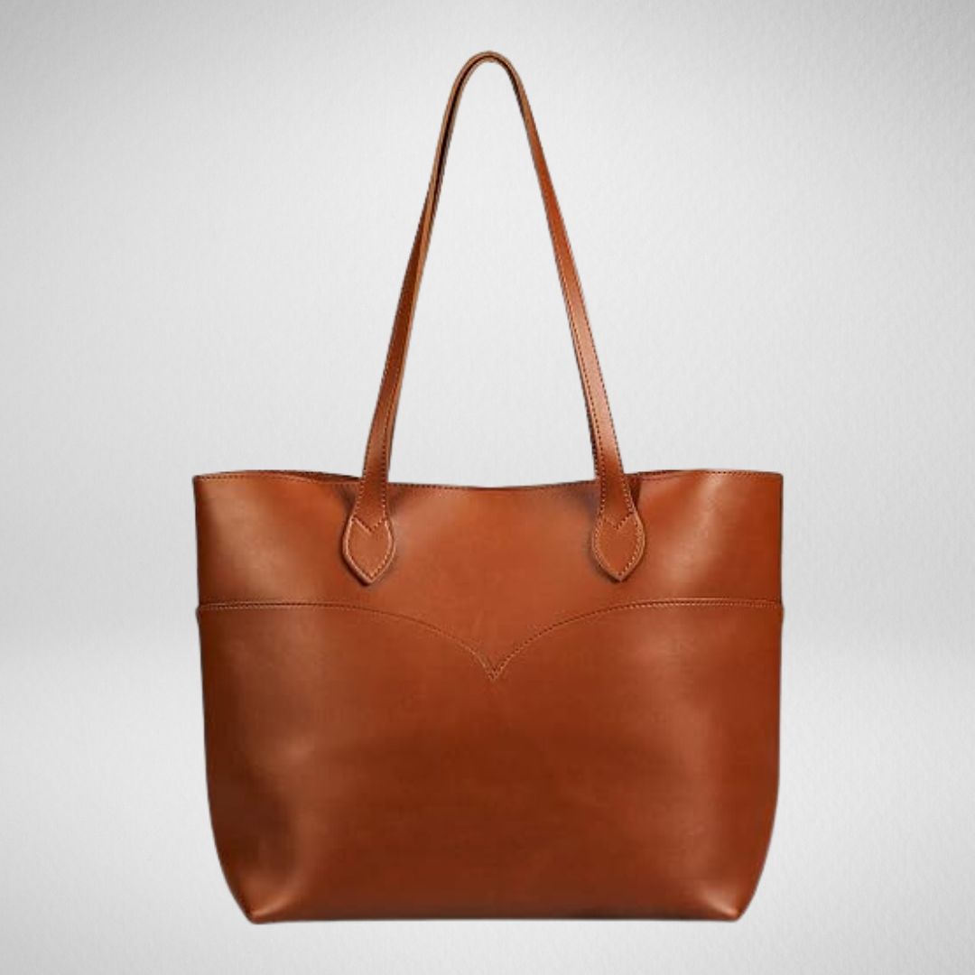 Handmade brown leather tote bag for work