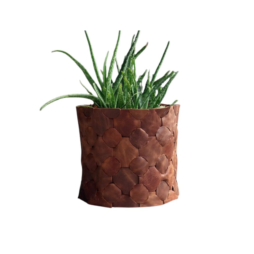 Knitted Leather Planter Cover / Indoor Modern Plant