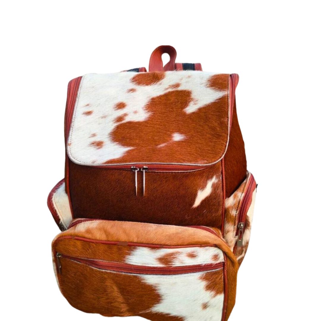 Natural Cowhide Brown & White Cowhide Backpack Bag