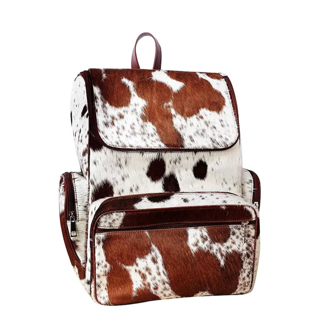 Cowhide Diaper  Brown White Large Backpack