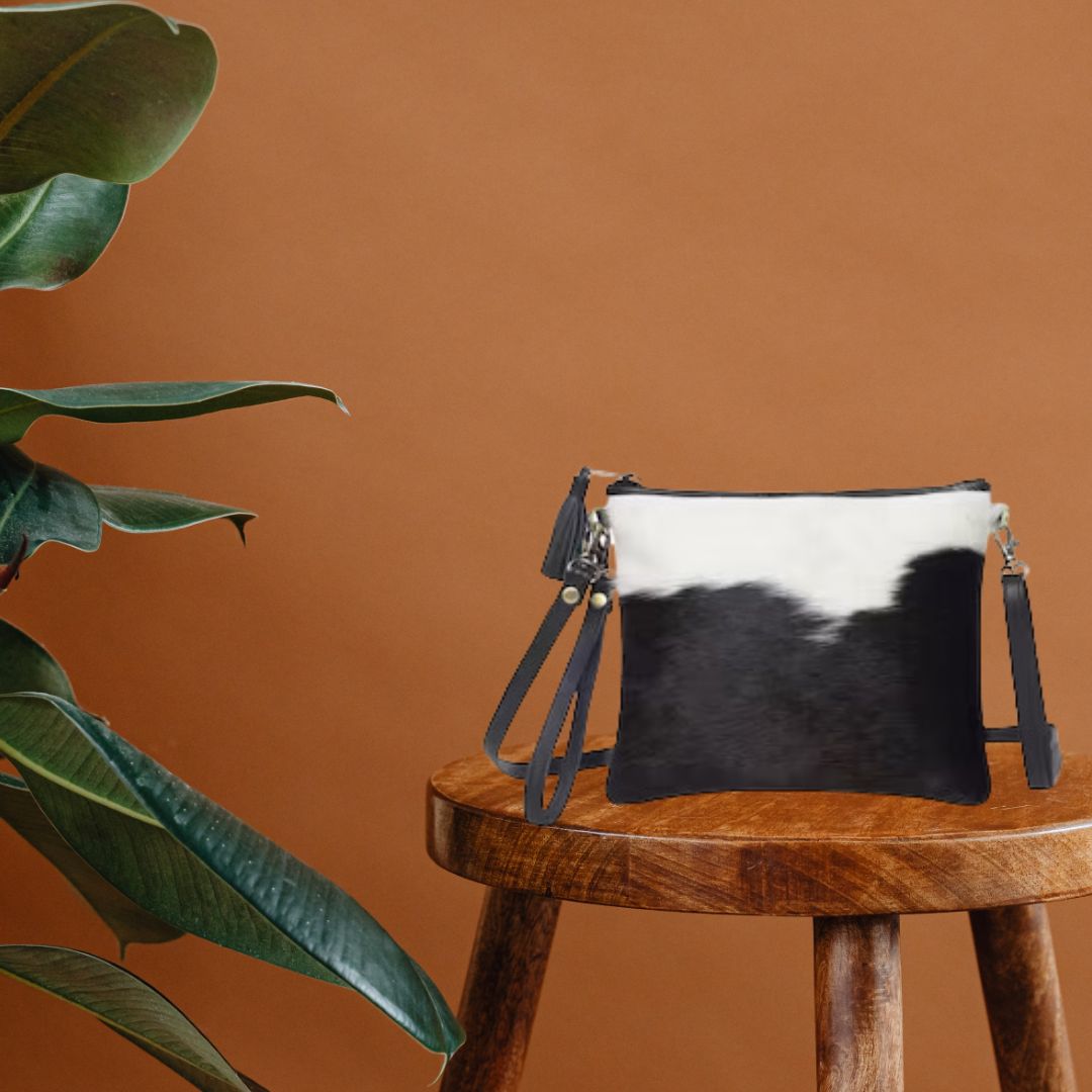 Natural Black and White Cowhide Purse
