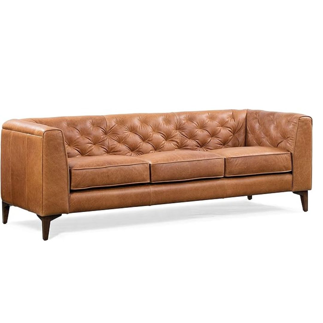 Leather Couch – 89-Inch Sofa with Tufted Back - Full Grain Leather