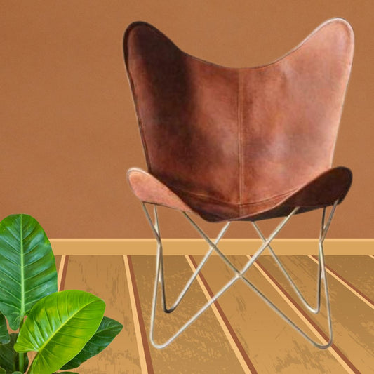 Living Room Chairs- Brown Leather Butterfly Chair