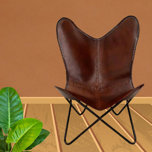 Living Room Chairs-Butterfly Chair Brown Leather Butterfly Chair