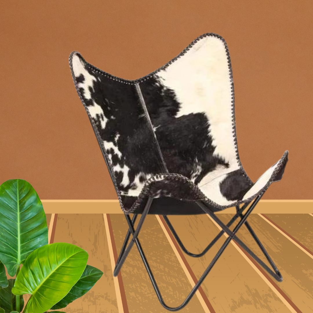 Home Décor Genuine Cowhide Leather Butterfly Arm Chair