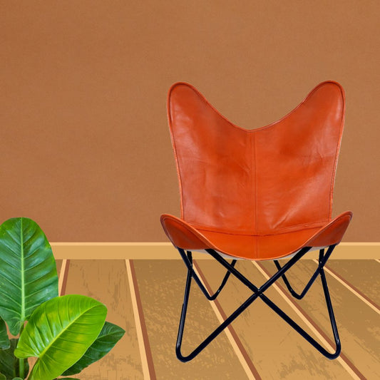 Handcrafted tan color Buff Leather Butterfly chair