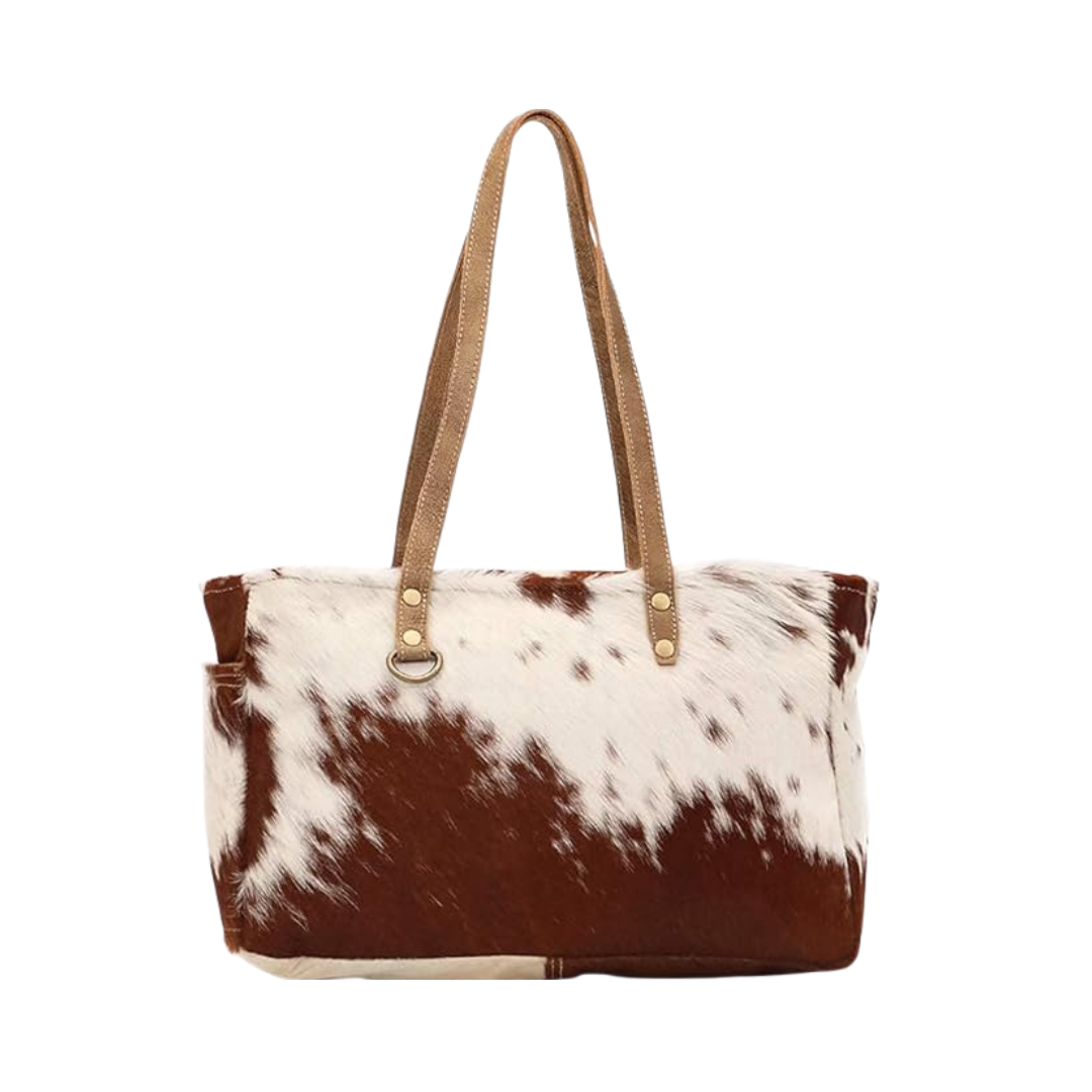 Fawn & White Upcycled Canvas & Cowhide Small Handbag